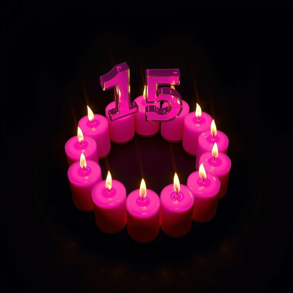 Abstract neon candles representing 15 years